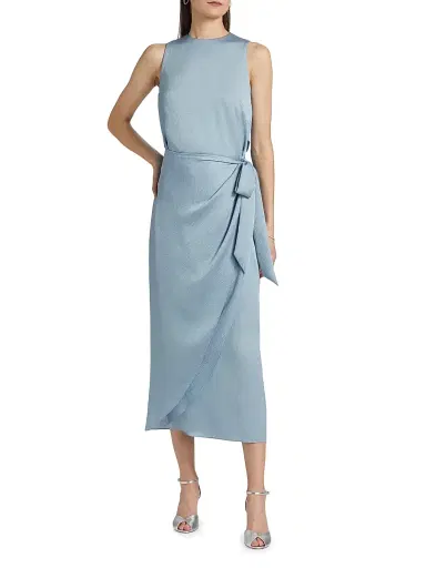 Amsale Women's Tulip Hem Hammered Satin Midi-Dress - Smokey Blue | Thumbnail 3 Amsale Women's Tulip Hem Hammered Satin Midi-Dress - Smokey Blue | Thumbnail 3