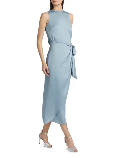 Amsale Women's Tulip Hem Hammered Satin Midi-Dress - Smokey Blue | Thumbnail 4 Amsale Women's Tulip Hem Hammered Satin Midi-Dress - Smokey Blue | Thumbnail 4