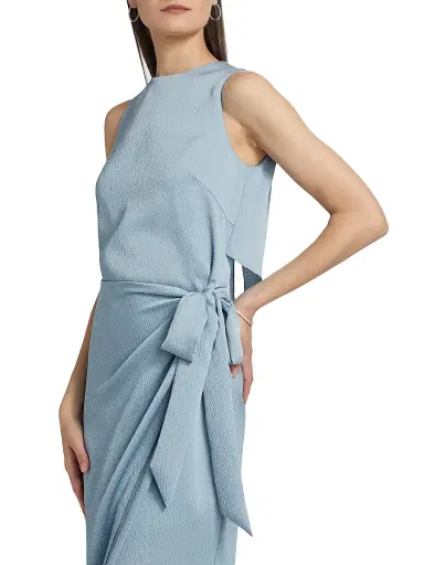 Amsale Women's Tulip Hem Hammered Satin Midi-Dress - Smokey Blue | Thumbnail 6 Amsale Women's Tulip Hem Hammered Satin Midi-Dress - Smokey Blue | Thumbnail 6