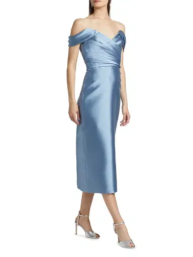 Amsale Women's Mikado Off-The-Shoulder Cocktail Dress - Smokey Blue | Thumbnail 2 Amsale Women's Mikado Off-The-Shoulder Cocktail Dress - Smokey Blue | Thumbnail 2
