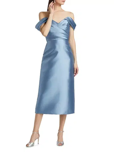 Amsale Women's Mikado Off-The-Shoulder Cocktail Dress - Smokey Blue | Thumbnail 3 Amsale Women's Mikado Off-The-Shoulder Cocktail Dress - Smokey Blue | Thumbnail 3