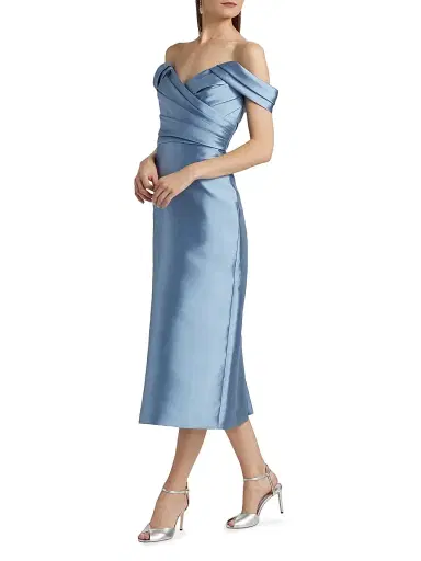 Amsale Women's Mikado Off-The-Shoulder Cocktail Dress - Smokey Blue | Thumbnail 4 Amsale Women's Mikado Off-The-Shoulder Cocktail Dress - Smokey Blue | Thumbnail 4