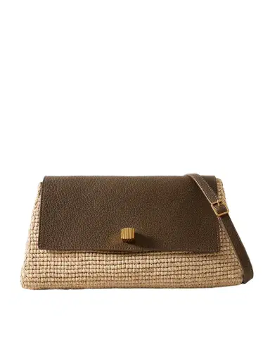 Khaite Audrey Raffia And Textured-leather Shoulder Bag | Thumbnail 1 Khaite Audrey Raffia And Textured-leather Shoulder Bag | Thumbnail 1
