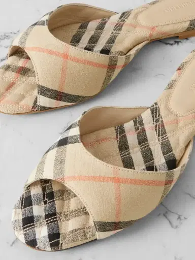 Burberry Checked Linen Slides | Thumbnail 4 Burberry Checked Linen Slides | Thumbnail 4