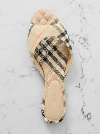 Burberry Checked Linen Slides | Thumbnail 5 Burberry Checked Linen Slides | Thumbnail 5