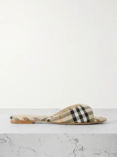 Burberry Checked Linen Slides | Thumbnail 1 Burberry Checked Linen Slides | Thumbnail 1