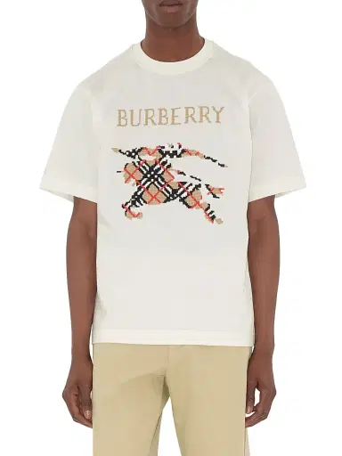Burberry Men's Ryan Cross-Stitch EKD Cotton T-Shirt - Chalk - Size XXXL | Thumbnail 3 Burberry Men's Ryan Cross-Stitch EKD Cotton T-Shirt - Chalk - Size XXXL | Thumbnail 3