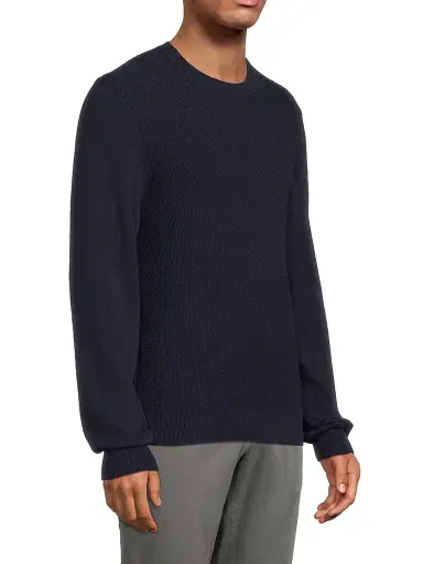 Canali Men's Textured Crewneck Sweater - Navy | Thumbnail 4 Canali Men's Textured Crewneck Sweater - Navy | Thumbnail 4