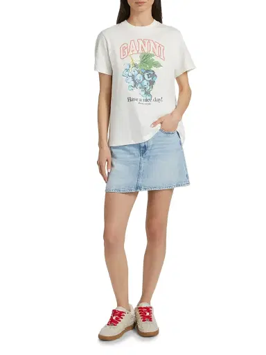 Ganni Women's Grapes Logo Cotton T-Shirt - Egret | Thumbnail 2 Ganni Women's Grapes Logo Cotton T-Shirt - Egret | Thumbnail 2