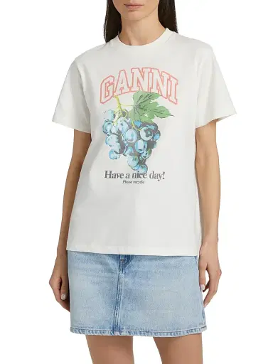 Ganni Women's Grapes Logo Cotton T-Shirt - Egret | Thumbnail 3 Ganni Women's Grapes Logo Cotton T-Shirt - Egret | Thumbnail 3