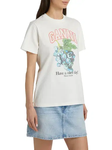 Ganni Women's Grapes Logo Cotton T-Shirt - Egret | Thumbnail 4 Ganni Women's Grapes Logo Cotton T-Shirt - Egret | Thumbnail 4