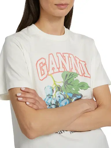 Ganni Women's Grapes Logo Cotton T-Shirt - Egret | Thumbnail 6 Ganni Women's Grapes Logo Cotton T-Shirt - Egret | Thumbnail 6