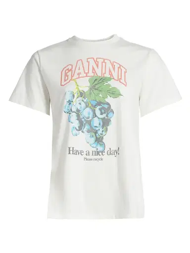 Ganni Women's Grapes Logo Cotton T-Shirt - Egret | Thumbnail 1 Ganni Women's Grapes Logo Cotton T-Shirt - Egret | Thumbnail 1