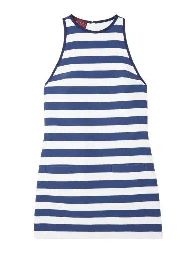 Gucci Striped Embossed Cotton-blend Twill Mini Dress | Thumbnail 1 Gucci Striped Embossed Cotton-blend Twill Mini Dress | Thumbnail 1