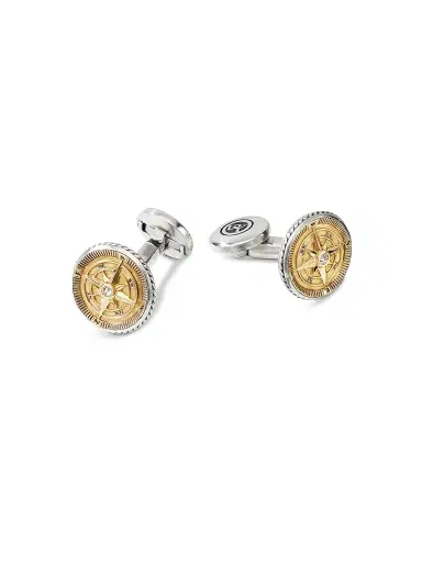 David Yurman Men's Maritime Compass Cufflinks in Sterling Silver with 18K Yellow Gold and Center Diamond, 16mm | Thumbnail 3 David Yurman Men's Maritime Compass Cufflinks in Sterling Silver with 18K Yellow Gold and Center Diamond, 16mm | Thumbnail 3