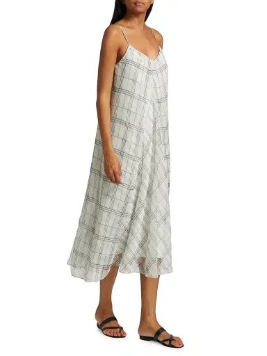 Vince Women's Fenced Plaid Paneled Midi-Dress | Thumbnail 2 Vince Women's Fenced Plaid Paneled Midi-Dress | Thumbnail 2