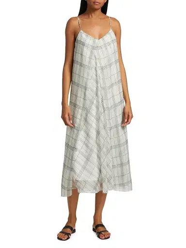 Vince Women's Fenced Plaid Paneled Midi-Dress | Thumbnail 3 Vince Women's Fenced Plaid Paneled Midi-Dress | Thumbnail 3