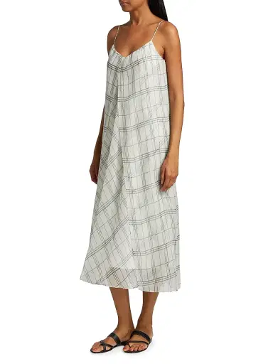 Vince Women's Fenced Plaid Paneled Midi-Dress | Thumbnail 4 Vince Women's Fenced Plaid Paneled Midi-Dress | Thumbnail 4