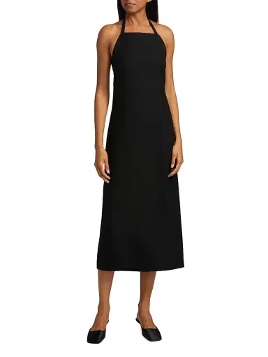 Vince Women's Apron Halter Sleeveless Midi-Dress - Black | Thumbnail 2 Vince Women's Apron Halter Sleeveless Midi-Dress - Black | Thumbnail 2