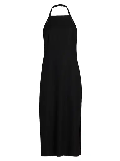 Vince Women's Apron Halter Sleeveless Midi-Dress - Black | Thumbnail 1 Vince Women's Apron Halter Sleeveless Midi-Dress - Black | Thumbnail 1