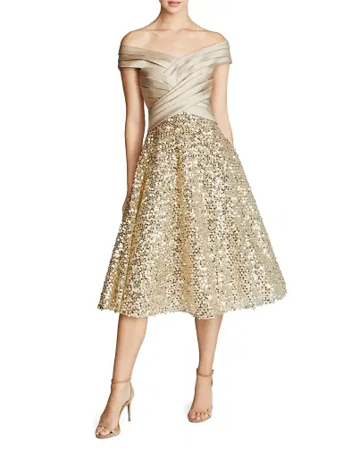 Theia Women's Brandy Draped Sequined Cocktail Minidress - Champagne | Thumbnail 2 Theia Women's Brandy Draped Sequined Cocktail Minidress - Champagne | Thumbnail 2