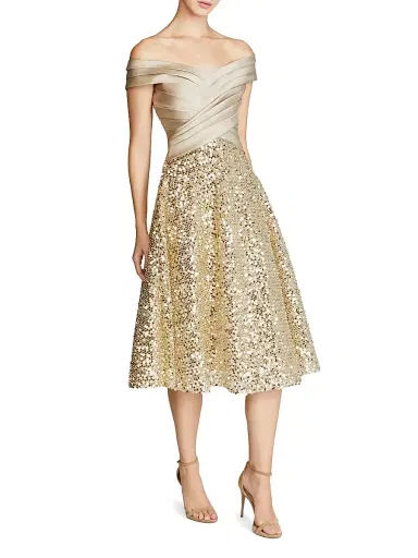 Theia Women's Brandy Draped Sequined Cocktail Minidress - Champagne | Thumbnail 3 Theia Women's Brandy Draped Sequined Cocktail Minidress - Champagne | Thumbnail 3