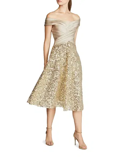 Theia Women's Brandy Draped Sequined Cocktail Minidress - Champagne | Thumbnail 4 Theia Women's Brandy Draped Sequined Cocktail Minidress - Champagne | Thumbnail 4