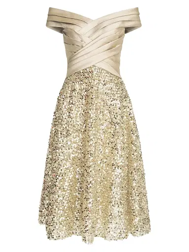Theia Women's Brandy Draped Sequined Cocktail Minidress - Champagne | Thumbnail 1 Theia Women's Brandy Draped Sequined Cocktail Minidress - Champagne | Thumbnail 1