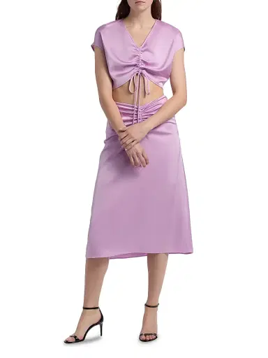 Et Ochs Women's Blake Satin Ruched Crop Top - Lavender | Thumbnail 2 Et Ochs Women's Blake Satin Ruched Crop Top - Lavender | Thumbnail 2