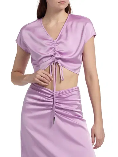 Et Ochs Women's Blake Satin Ruched Crop Top - Lavender | Thumbnail 3 Et Ochs Women's Blake Satin Ruched Crop Top - Lavender | Thumbnail 3