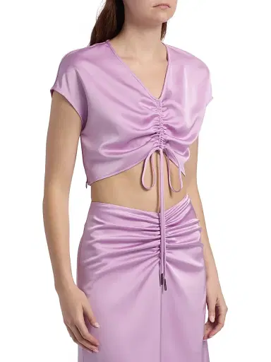 Et Ochs Women's Blake Satin Ruched Crop Top - Lavender | Thumbnail 4 Et Ochs Women's Blake Satin Ruched Crop Top - Lavender | Thumbnail 4