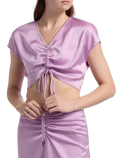 Et Ochs Women's Blake Satin Ruched Crop Top - Lavender | Thumbnail 6 Et Ochs Women's Blake Satin Ruched Crop Top - Lavender | Thumbnail 6