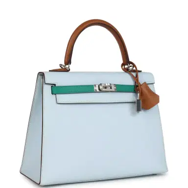 HERMÈS Hermes Kelly Sellier 25 Tri-Color Bleu Brume, Gold and Vert Jade Epsom Epsom Palladium Hardware | Thumbnail 2 HERMÈS Hermes Kelly Sellier 25 Tri-Color Bleu Brume, Gold and Vert Jade Epsom Epsom Palladium Hardware | Thumbnail 2