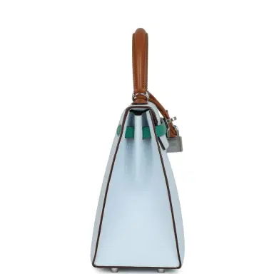 HERMÈS Hermes Kelly Sellier 25 Tri-Color Bleu Brume, Gold and Vert Jade Epsom Epsom Palladium Hardware | Thumbnail 3 HERMÈS Hermes Kelly Sellier 25 Tri-Color Bleu Brume, Gold and Vert Jade Epsom Epsom Palladium Hardware | Thumbnail 3