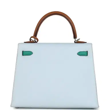 HERMÈS Hermes Kelly Sellier 25 Tri-Color Bleu Brume, Gold and Vert Jade Epsom Epsom Palladium Hardware | Thumbnail 4 HERMÈS Hermes Kelly Sellier 25 Tri-Color Bleu Brume, Gold and Vert Jade Epsom Epsom Palladium Hardware | Thumbnail 4