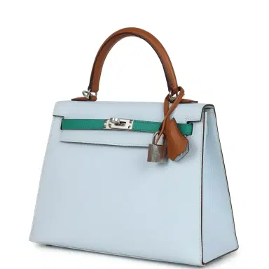 HERMÈS Hermes Kelly Sellier 25 Tri-Color Bleu Brume, Gold and Vert Jade Epsom Epsom Palladium Hardware | Thumbnail 5 HERMÈS Hermes Kelly Sellier 25 Tri-Color Bleu Brume, Gold and Vert Jade Epsom Epsom Palladium Hardware | Thumbnail 5