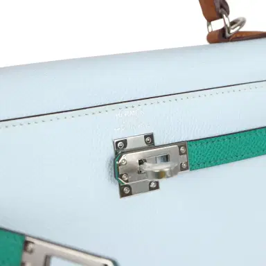 HERMÈS Hermes Kelly Sellier 25 Tri-Color Bleu Brume, Gold and Vert Jade Epsom Epsom Palladium Hardware | Thumbnail 7 HERMÈS Hermes Kelly Sellier 25 Tri-Color Bleu Brume, Gold and Vert Jade Epsom Epsom Palladium Hardware | Thumbnail 7