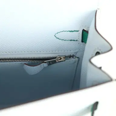 HERMÈS Hermes Kelly Sellier 25 Tri-Color Bleu Brume, Gold and Vert Jade Epsom Epsom Palladium Hardware | Thumbnail 9 HERMÈS Hermes Kelly Sellier 25 Tri-Color Bleu Brume, Gold and Vert Jade Epsom Epsom Palladium Hardware | Thumbnail 9