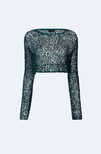 LAPOINTE Net Paillette Cropped Boatneck Top | Thumbnail 4 LAPOINTE Net Paillette Cropped Boatneck Top | Thumbnail 4