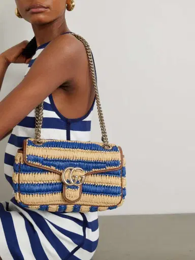 Gucci Gg Marmont 2.0 Leather-trimmed Striped Raffia Shoulder Bag | Thumbnail 2 Gucci Gg Marmont 2.0 Leather-trimmed Striped Raffia Shoulder Bag | Thumbnail 2
