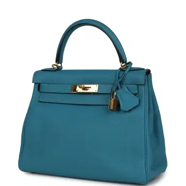 HERMÈS Pre-owned Hermes Kelly Retourne 28 Turquoise Togo Gold Hardware | Thumbnail 3 HERMÈS Pre-owned Hermes Kelly Retourne 28 Turquoise Togo Gold Hardware | Thumbnail 3