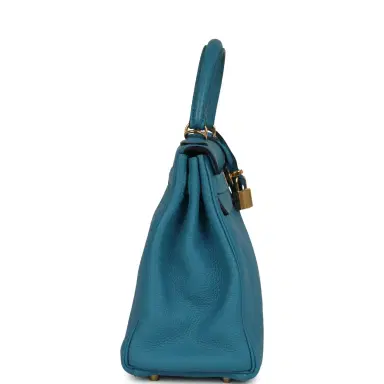 HERMÈS Pre-owned Hermes Kelly Retourne 28 Turquoise Togo Gold Hardware | Thumbnail 4 HERMÈS Pre-owned Hermes Kelly Retourne 28 Turquoise Togo Gold Hardware | Thumbnail 4