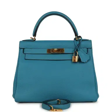 HERMÈS Pre-owned Hermes Kelly Retourne 28 Turquoise Togo Gold Hardware | Thumbnail 1 HERMÈS Pre-owned Hermes Kelly Retourne 28 Turquoise Togo Gold Hardware | Thumbnail 1