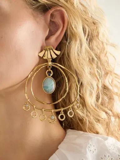 Chloé Sunflower Gold-tone, Amazonite And Sodalite Earrings | Thumbnail 2 Chloé Sunflower Gold-tone, Amazonite And Sodalite Earrings | Thumbnail 2