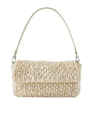 Staud Timmy Leather-trimmed Embellished Raffia Shoulder Bag | Thumbnail 1 Staud Timmy Leather-trimmed Embellished Raffia Shoulder Bag | Thumbnail 1