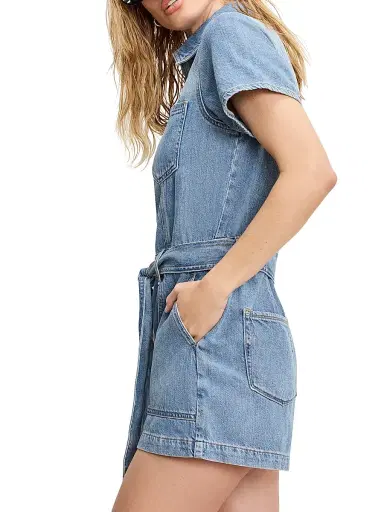 GOOD AMERICAN Women's Fit for Success Lite Linen Denim Romper | Thumbnail 5 GOOD AMERICAN Women's Fit for Success Lite Linen Denim Romper | Thumbnail 5