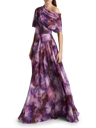Amsale Women's Floral-Print Chiffon Gown - Lilac Multi | Thumbnail 2 Amsale Women's Floral-Print Chiffon Gown - Lilac Multi | Thumbnail 2