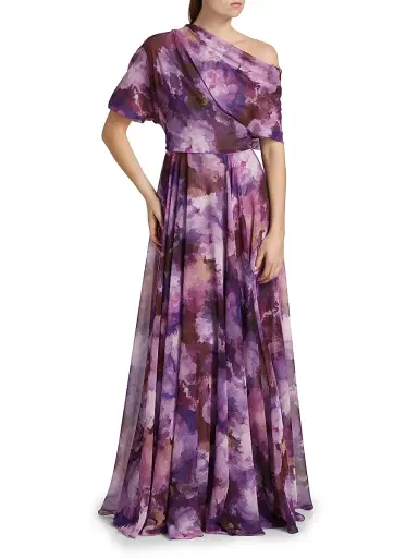 Amsale Women's Floral-Print Chiffon Gown - Lilac Multi | Thumbnail 3 Amsale Women's Floral-Print Chiffon Gown - Lilac Multi | Thumbnail 3
