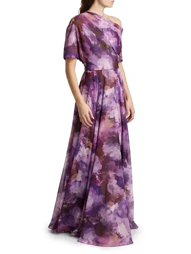 Amsale Women's Floral-Print Chiffon Gown - Lilac Multi | Thumbnail 4 Amsale Women's Floral-Print Chiffon Gown - Lilac Multi | Thumbnail 4