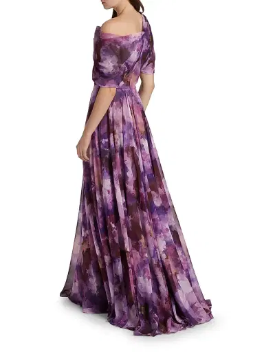 Amsale Women's Floral-Print Chiffon Gown - Lilac Multi | Thumbnail 5 Amsale Women's Floral-Print Chiffon Gown - Lilac Multi | Thumbnail 5
